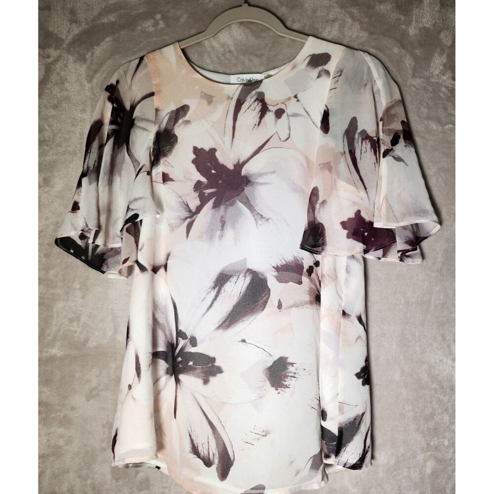 Calvin Klein Floral Print Beachy Artsy Comfortable Romantic‎ Short Sleeve Small